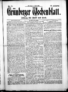 Gr&uuml;nberger Wochenblatt: Zeitung f&uuml;r Stadt und Land, No. 57. (14. Mai 1913)
