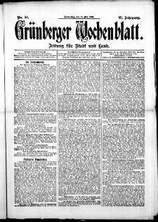 Gr&uuml;nberger Wochenblatt: Zeitung f&uuml;r Stadt und Land, No. 58. (15. Mai 1913)