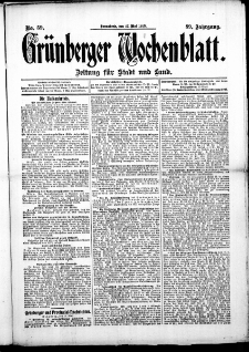 Gr&uuml;nberger Wochenblatt: Zeitung f&uuml;r Stadt und Land, No. 59. (17. Mai 1913)
