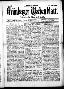 Gr&uuml;nberger Wochenblatt: Zeitung f&uuml;r Stadt und Land, No. 61. (22. Mai 1913)