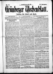 Gr&uuml;nberger Wochenblatt: Zeitung f&uuml;r Stadt und Land, No. 62. (24. Mai 1913)