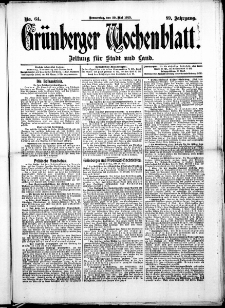Gr&uuml;nberger Wochenblatt: Zeitung f&uuml;r Stadt und Land, No. 64. (29. Mai 1913)