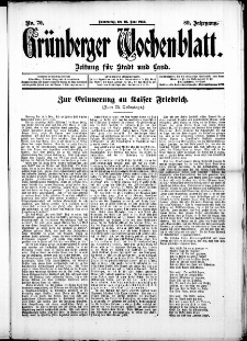 Gr&uuml;nberger Wochenblatt: Zeitung f&uuml;r Stadt und Land, No. 70. (12. Juni 1913)