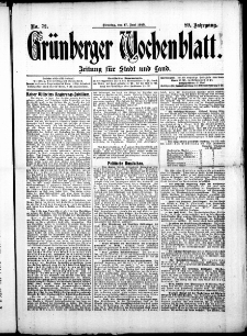 Gr&uuml;nberger Wochenblatt: Zeitung f&uuml;r Stadt und Land, No. 72. (17. Juni 1913)