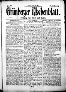 Gr&uuml;nberger Wochenblatt: Zeitung f&uuml;r Stadt und Land, No. 78. (1. Juli 1913)