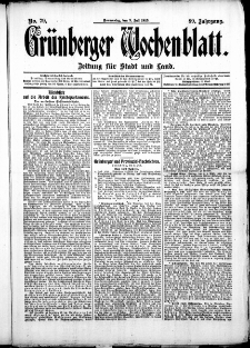 Gr&uuml;nberger Wochenblatt: Zeitung f&uuml;r Stadt und Land, No. 79. (3. Juli 1913)