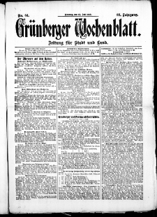 Gr&uuml;nberger Wochenblatt: Zeitung f&uuml;r Stadt und Land, No. 84. (15. Juli 1913)