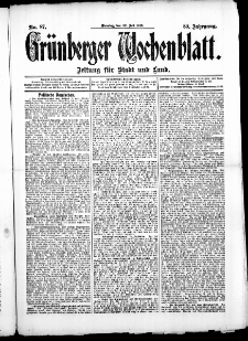 Gr&uuml;nberger Wochenblatt: Zeitung f&uuml;r Stadt und Land, No. 87. (22. Juli 1913)