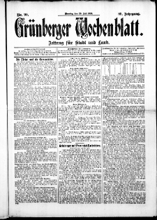 Gr&uuml;nberger Wochenblatt: Zeitung f&uuml;r Stadt und Land, No. 90. (29. Juli 1913)