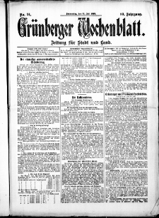Gr&uuml;nberger Wochenblatt: Zeitung f&uuml;r Stadt und Land, No. 91. (31. Juli 1913)