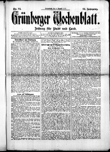 Gr&uuml;nberger Wochenblatt: Zeitung f&uuml;r Stadt und Land, No. 92. (2. August 1913)