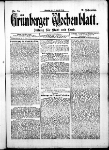 Gr&uuml;nberger Wochenblatt: Zeitung f&uuml;r Stadt und Land, No. 93. (5. August 1913)