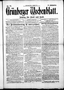 Grünberger Wochenblatt: Zeitung für Stadt und Land, No. 96. (12. August 1913)