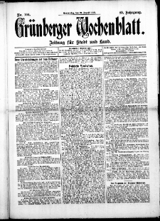 Gr&uuml;nberger Wochenblatt: Zeitung f&uuml;r Stadt und Land, No. 100. (21. August 1913)