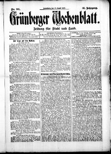 Gr&uuml;nberger Wochenblatt: Zeitung f&uuml;r Stadt und Land, No. 101. (23. August 1913)