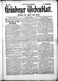 Gr&uuml;nberger Wochenblatt: Zeitung f&uuml;r Stadt und Land, No. 104. (30. August 1913)