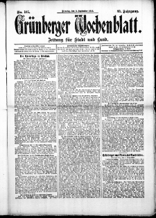 Gr&uuml;nberger Wochenblatt: Zeitung f&uuml;r Stadt und Land, No. 105. (2. September 1913)
