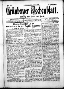 Gr&uuml;nberger Wochenblatt: Zeitung f&uuml;r Stadt und Land, No. 109. (11. September 1913)