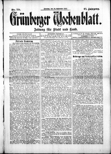 Gr&uuml;nberger Wochenblatt: Zeitung f&uuml;r Stadt und Land, No. 111. (16. September 1913)