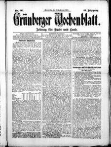 Gr&uuml;nberger Wochenblatt: Zeitung f&uuml;r Stadt und Land, No. 112. (18. September 1913)