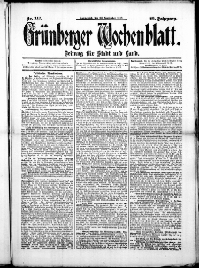 Gr&uuml;nberger Wochenblatt: Zeitung f&uuml;r Stadt und Land, No. 113. (20. September 1913)