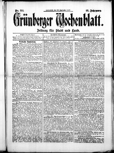Grünberger Wochenblatt: Zeitung für Stadt und Land, No. 113. (20. September 1913)