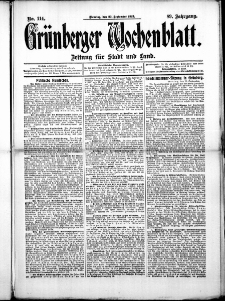 Gr&uuml;nberger Wochenblatt: Zeitung f&uuml;r Stadt und Land, No. 114. (23. September 1913)