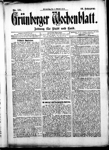 Gr&uuml;nberger Wochenblatt: Zeitung f&uuml;r Stadt und Land, No. 118. (2. Oktober 1913)