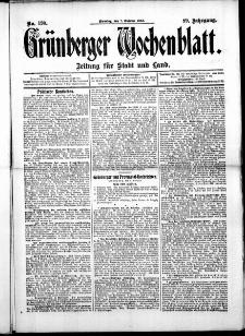 Gr&uuml;nberger Wochenblatt: Zeitung f&uuml;r Stadt und Land, No. 120. (7. Oktober 1913)