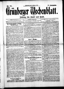 Gr&uuml;nberger Wochenblatt: Zeitung f&uuml;r Stadt und Land, No. 121. (9. Oktober 1913)