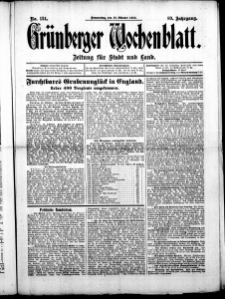 Gr&uuml;nberger Wochenblatt: Zeitung f&uuml;r Stadt und Land, No. 124. (16. Oktober 1913)