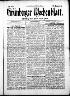 Gr&uuml;nberger Wochenblatt: Zeitung f&uuml;r Stadt und Land, No. 128. (25. Oktober 1913)