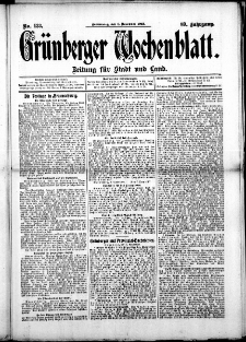 Gr&uuml;nberger Wochenblatt: Zeitung f&uuml;r Stadt und Land, No. 133. (6. November 1913)