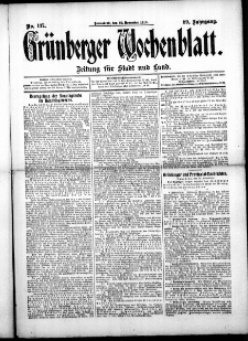 Gr&uuml;nberger Wochenblatt: Zeitung f&uuml;r Stadt und Land, No. 137. (15. November 1913)