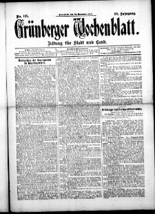 Grünberger Wochenblatt: Zeitung für Stadt und Land, No. 137. (15. November 1913)