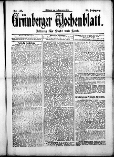 Gr&uuml;nberger Wochenblatt: Zeitung f&uuml;r Stadt und Land, No. 139. (19. November 1913)