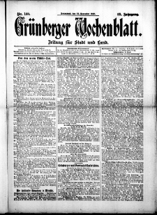 Gr&uuml;nberger Wochenblatt: Zeitung f&uuml;r Stadt und Land, No. 140. (22. November 1913)