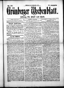 Gr&uuml;nberger Wochenblatt: Zeitung f&uuml;r Stadt und Land, No. 141. (25. November 1913)