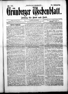 Gr&uuml;nberger Wochenblatt: Zeitung f&uuml;r Stadt und Land, No. 142. (27. November 1913)