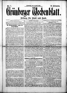 Gr&uuml;nberger Wochenblatt: Zeitung f&uuml;r Stadt und Land, No. 7. (15. Januar 1914)