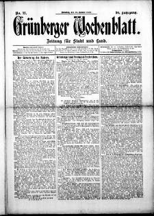 Gr&uuml;nberger Wochenblatt: Zeitung f&uuml;r Stadt und Land, No. 12. (27. Januar 1914)