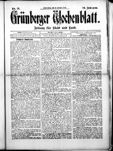 Gr&uuml;nberger Wochenblatt: Zeitung f&uuml;r Stadt und Land, No. 13. (29. Januar 1914)