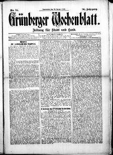 Grünberger Wochenblatt: Zeitung für Stadt und Land, No. 14. (31. Januar 1914)