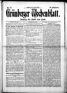 Grünberger Wochenblatt: Zeitung für Stadt und Land, No. 15. (3. Februar 1914)