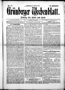 Grünberger Wochenblatt: Zeitung für Stadt und Land, No. 17. (7. Februar 1914)