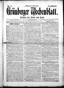 Gr&uuml;nberger Wochenblatt: Zeitung f&uuml;r Stadt und Land, No. 21. (17. Februar 1914)