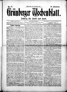 Gr&uuml;nberger Wochenblatt: Zeitung f&uuml;r Stadt und Land, No. 22. (19. Februar 1914)