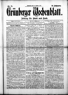 Gr&uuml;nberger Wochenblatt: Zeitung f&uuml;r Stadt und Land, No. 23. (21. Februar 1914)