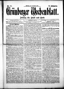 Gr&uuml;nberger Wochenblatt: Zeitung f&uuml;r Stadt und Land, No. 24. (24. Februar 1914)
