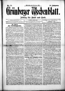 Grünberger Wochenblatt: Zeitung für Stadt und Land, No. 25. (26. Februar 1914)